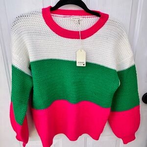 JODIFL Women's Vibrant Crew Neck Sweater - Pink, Green, White NWT small